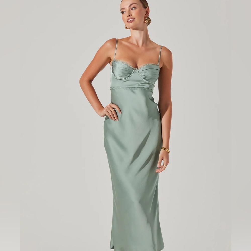 ASTR Florianne Satin Maxi Dress - Sage